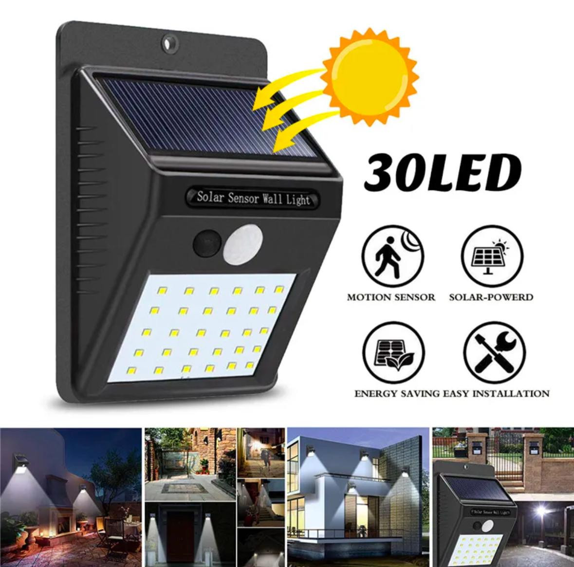 Solar Powered Automatic Motion Activated uptp 30 LED Outdoor Wireless Weatherproof Smart Light